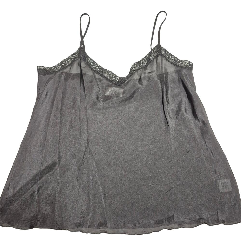 Johnny Was Jade Silk Lace Trim Camisole Black Women Large VNeck Coquette Sheer